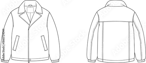 Black and white jacket technical front and back coat technical fashion clothing front view