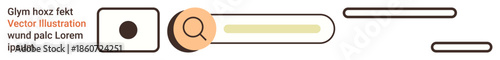 User interface design, digital tools, website navigation, search functionality, minimalist layouts, online interaction. Search bar with magnifying glass and lines navigation. User interface design