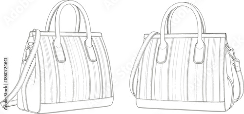 Black and white of two women's handbags with striped pattern purse women's accessories