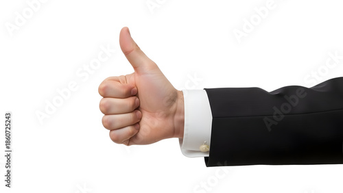 A businessman giving a thumbs-up gesture, symbolizing approval and success