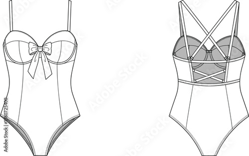 Bodysuit with bow and crisscross straps lingerie underwear women's clothing fashion