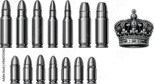 Bullets and a crown ammunition metal