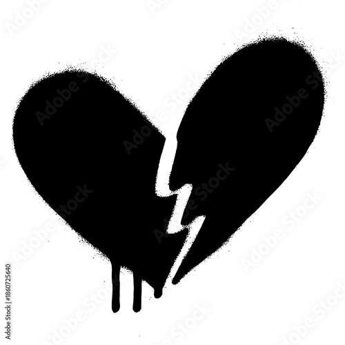 Broken Heart Graffiti Stencil in Black Spray Paint with Drips
