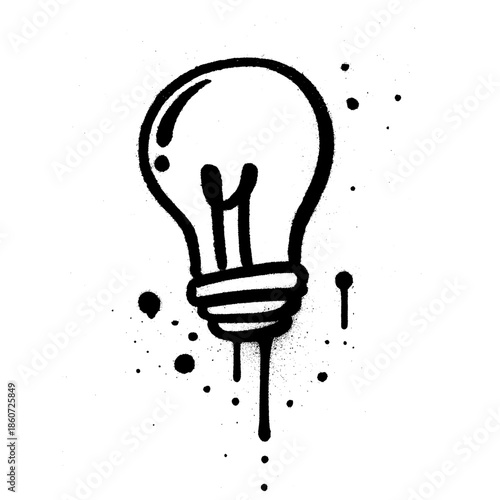 Spray Paint Light Bulb Graffiti Icon with Drips on White Background