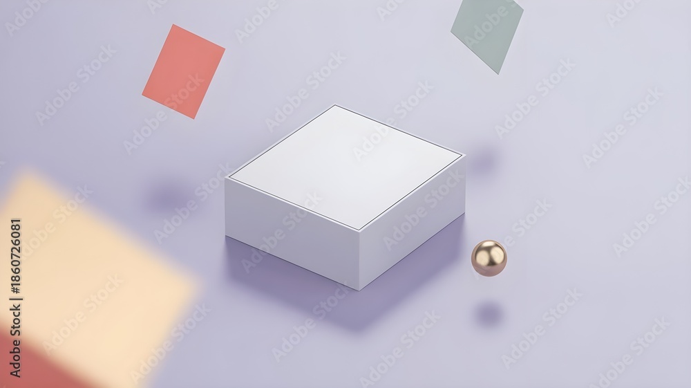 Obraz premium Minimalist composition with floating geometric shapes and a golden sphere