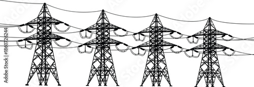 Four voltage transmission towers with power lines power transmission towers electricity