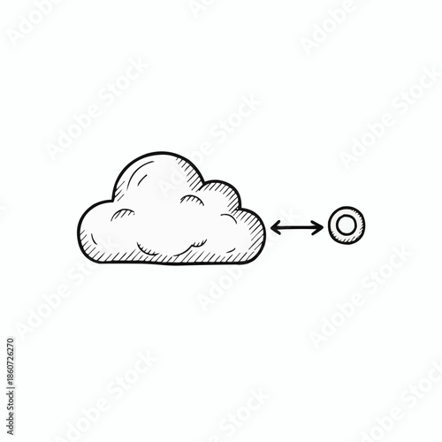 A hand-drawn cloud icon connected to a small circle with a double-headed arrow.