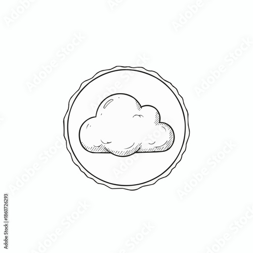 A hand-drawn cloud icon perfectly enclosed within a distinctive circular frame.
