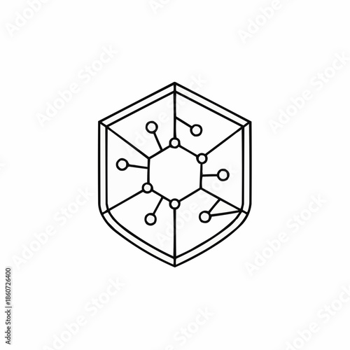 Modern shield icon with connected nodes for security and protection