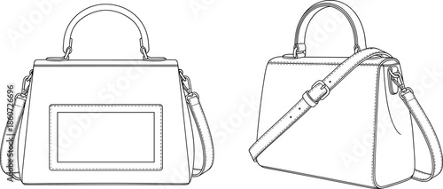 Line of two white handbags with straps purse line fashion accessory