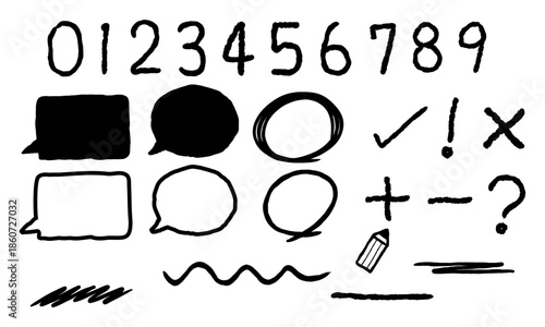 手描き数字と吹き出しの装飾アイコン素材