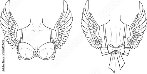 Winged lingerie bra back and front views wings angel