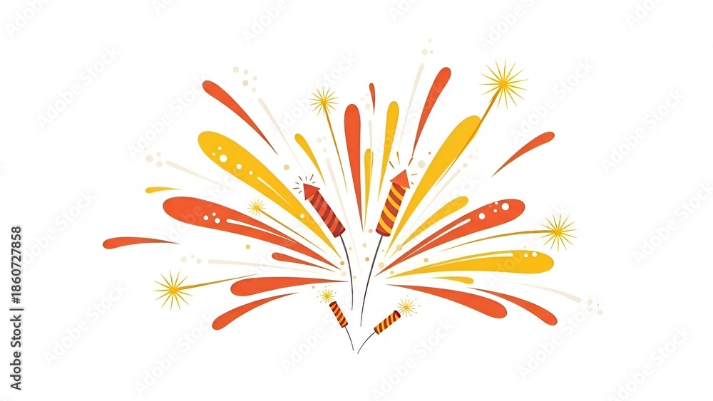 Obraz premium Colorful abstract fireworks illustration with orange and yellow bursts