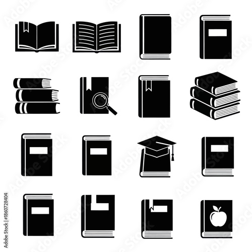 Collection of book icons representing education and knowledge.