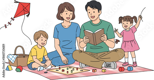 Family enjoying time together outdoors in park.