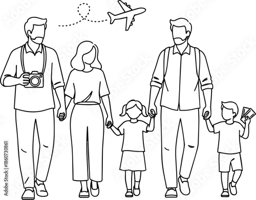Family Traveling Together Walking Hand In Hand.
