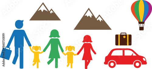 Family with children ready for vacation and travel.