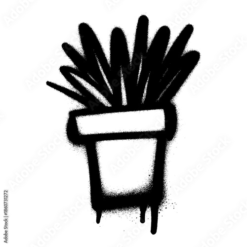 Graffiti Spray Paint Style Potted Plant Illustration with Drip Effect.