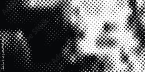 Flowing dots particles wave pattern halftone black gradient curve shape isolated on white background. Vector in concept of technology, science, music, modern.