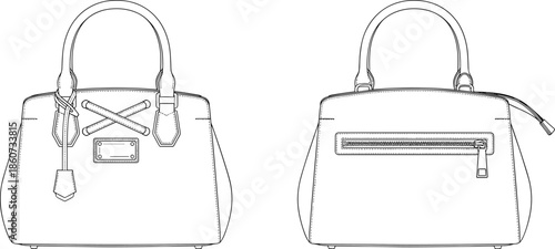 Handbag with front and back views purse fashion accessory