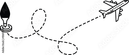 Paintbrush airplane flight path dotted line black and white