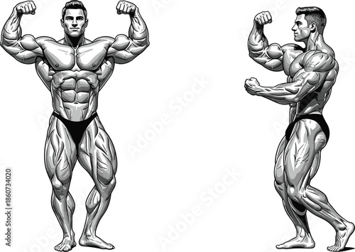 Muscular man in black briefs flexing on white background bodybuilder muscles