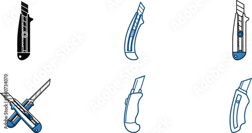 Utility knives in different colors and positions utility knife box cutter cutting tools