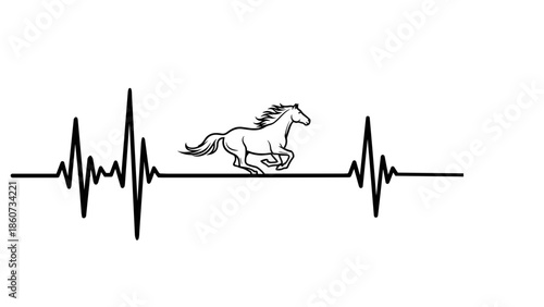 Running horse silhouette with heartbeat line graphic design  