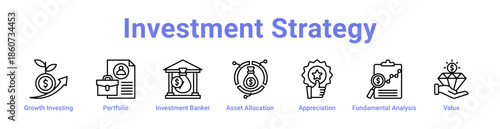 Investment Strategy Icon Banner and Collection
