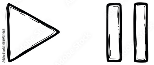 Hand drawn line art media player icons set featuring play and pause symbols for multimedia player interfaces