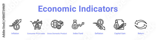 Economic Indicators Icon Banner and Collection