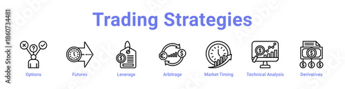 Trading Strategies Icon Banner and Collection