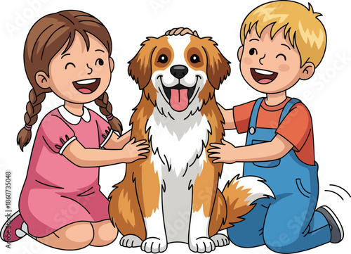 Cheerful fluffy dog with wagging tongue portrait.