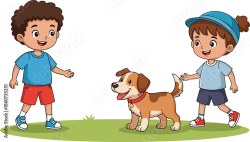 Friendly brown and white dog standing proudly.