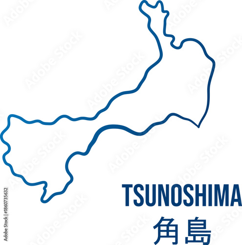 Tsunoshima island of Honshu hand drawn simplified shape map.
