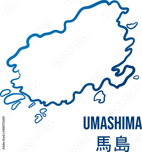 Umashima island of Shimane prefecture map. Simplified abstract minimalist shape.