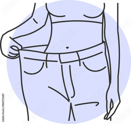 Woman showing off weight loss results while wearing loose-fitting pants