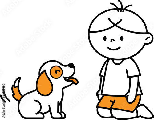 Playful Child Interacting With Friendly Dog.