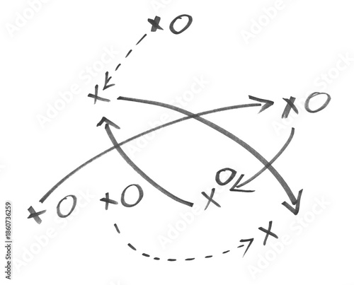 Hand draw strategy game plan for football, basketball, handball, sketched black marker, isolated on white, clipping path, design elements, transparency