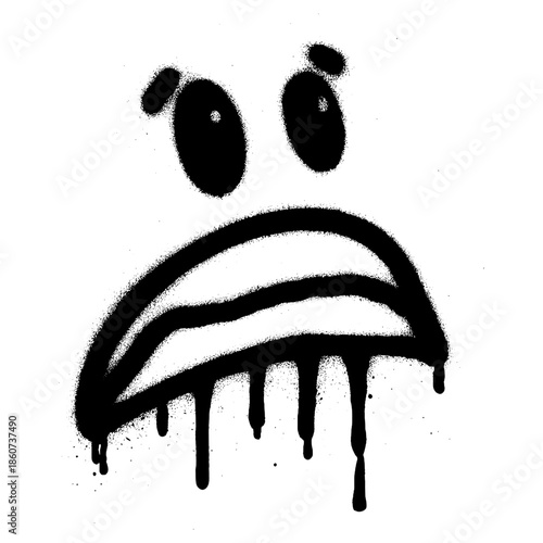 Abstract Sad Face Graffiti with Dripping Paint Street Art.