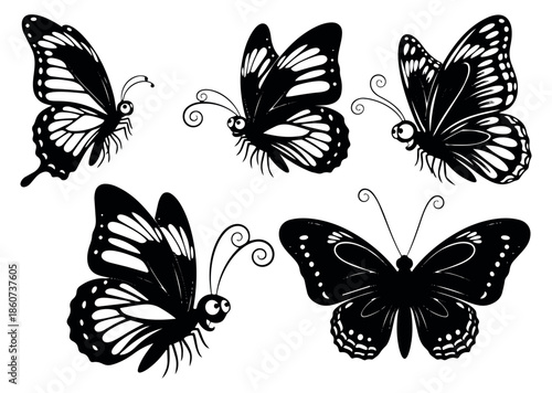 Hand drawn graphic butterfly set featuring charming insect designs for nature themed decoration