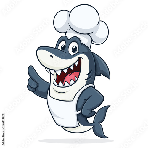 Cute Shark Cooking Mascot, Smiling Chef Cartoon Illustration