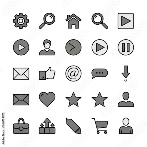 Collection of Essential Web and UI Icons for Digital Interfaces.