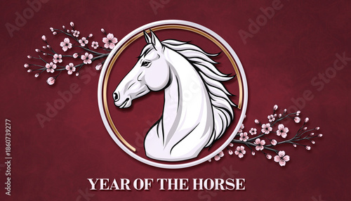 Chinese Zodiac Horse Emblem Lunar New Year Illustration
