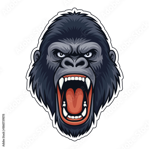 Fierce Gorilla Head Illustration, Aggressive Animal Mascot