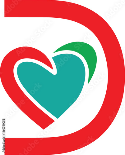 Creative Letter D Logo with Heart Shape for Healthcare and Love Branding