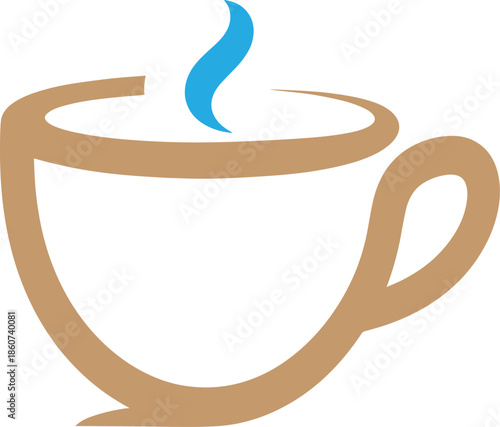 Minimalist Coffee Cup Logo Design with Blue Steam Icon