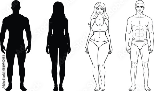 Four human body in underwear silhouette line underwear people