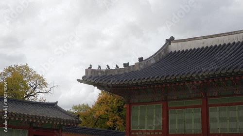 Wallpaper Mural Traditional Korean Palace Roof With Curved Tiles Under Cloudy Sky Torontodigital.ca