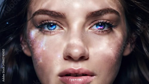 Wallpaper Mural Beautiful woman with heterochromia and water reflections on her face. Torontodigital.ca